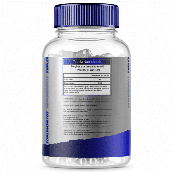 Ácido Fólico 5mg + Zinco Quelato 15mg C/90 Cápsulas - Imagem 2